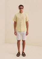 MEN’S LEMON YELLOW SHORT SLEEVE LINEN SHIRT