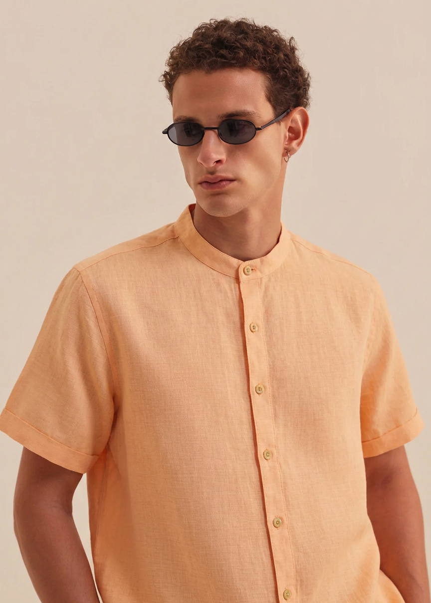 MEN’S ORANGE SHORT SLEEVE LINEN SHIRT