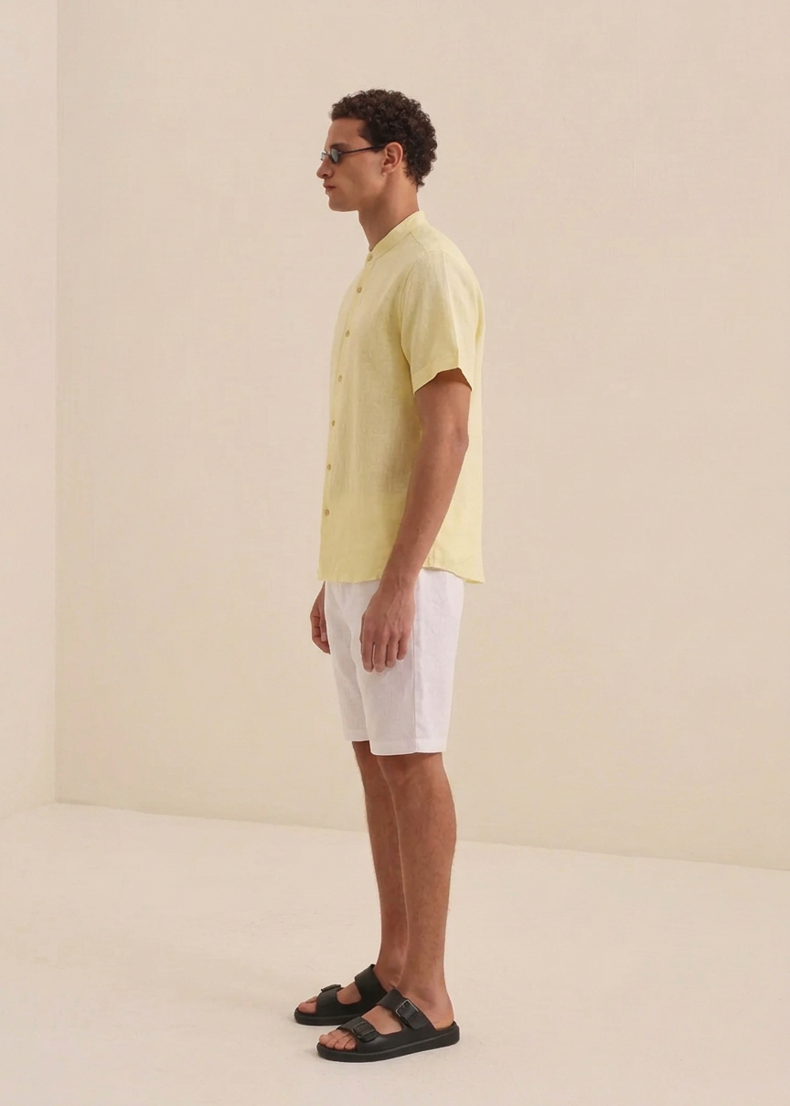 MEN’S LEMON YELLOW SHORT SLEEVE LINEN SHIRT
