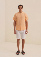 MEN’S ORANGE SHORT SLEEVE LINEN SHIRT