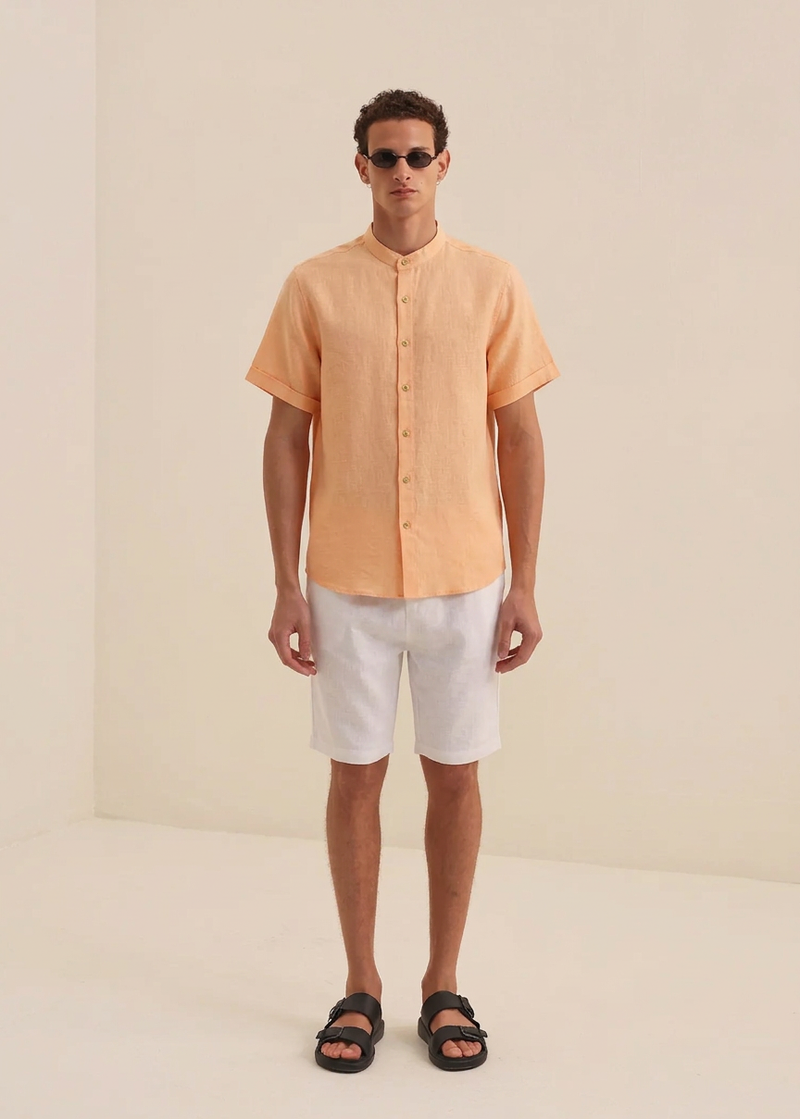 MEN’S ORANGE SHORT SLEEVE LINEN SHIRT