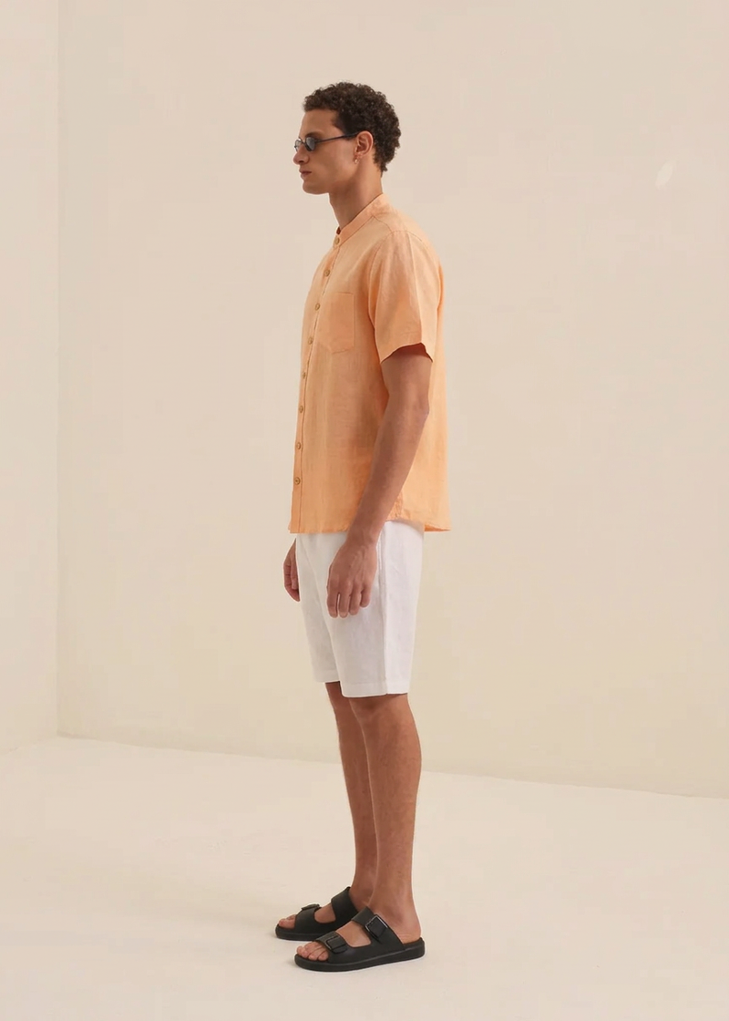 MEN’S ORANGE SHORT SLEEVE LINEN SHIRT