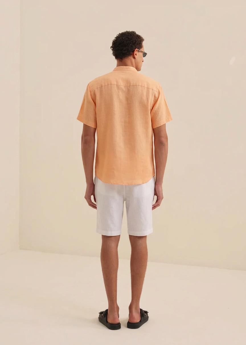 MEN’S ORANGE SHORT SLEEVE LINEN SHIRT