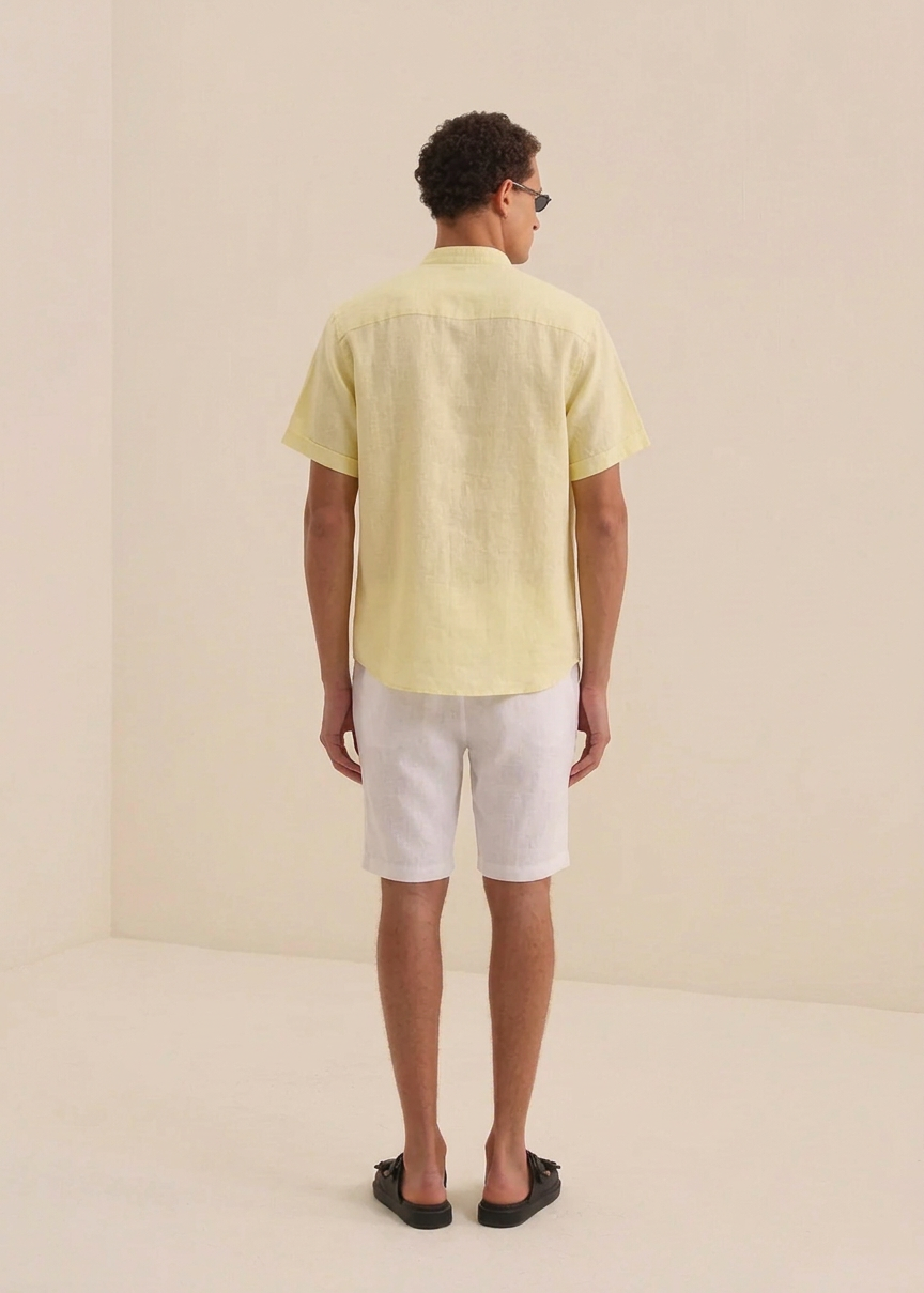 MEN’S LEMON YELLOW SHORT SLEEVE LINEN SHIRT