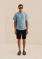 HUCA SUCA MEN BLUE LINEN HALF SLEEVE SHIRT