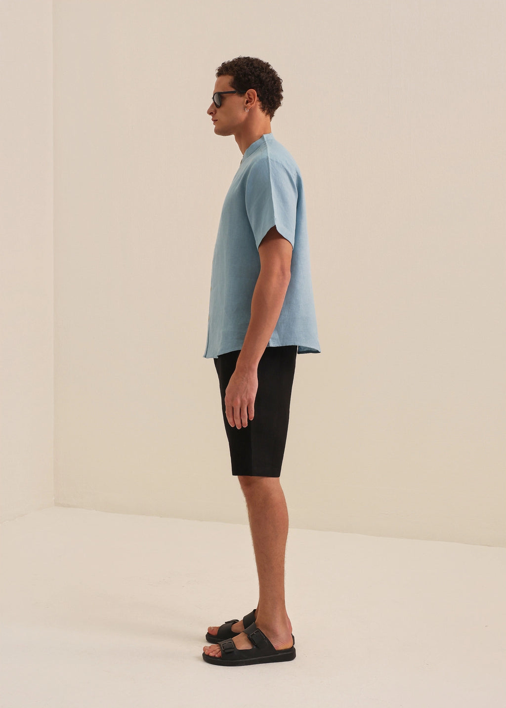 HUCA SUCA MEN BLUE LINEN HALF SLEEVE SHIRT