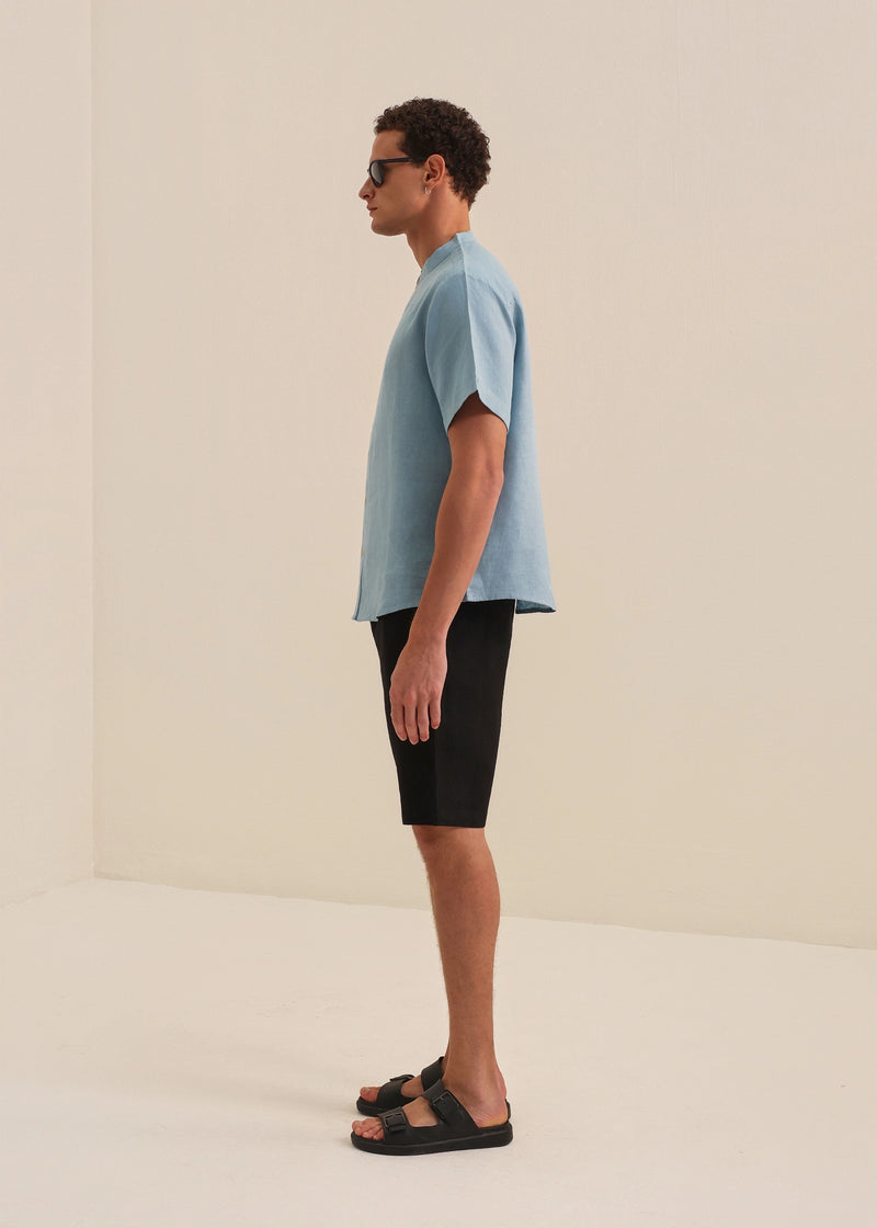 HUCA SUCA MEN BLUE LINEN HALF SLEEVE SHIRT