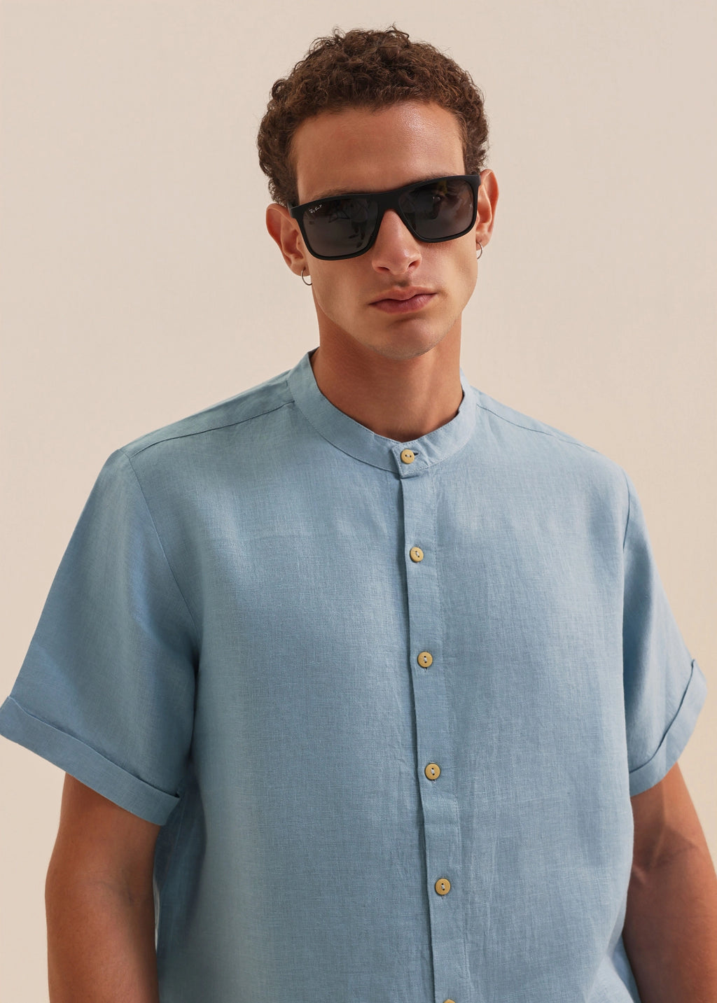 HUCA SUCA MEN BLUE LINEN HALF SLEEVE SHIRT