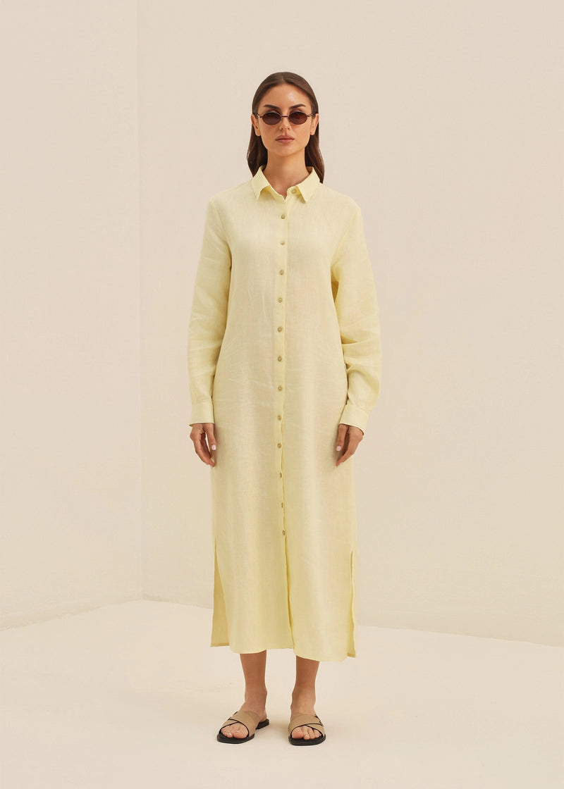 HUCA SUCA WOMEN YELLOW LINEN SHIRT DRESS