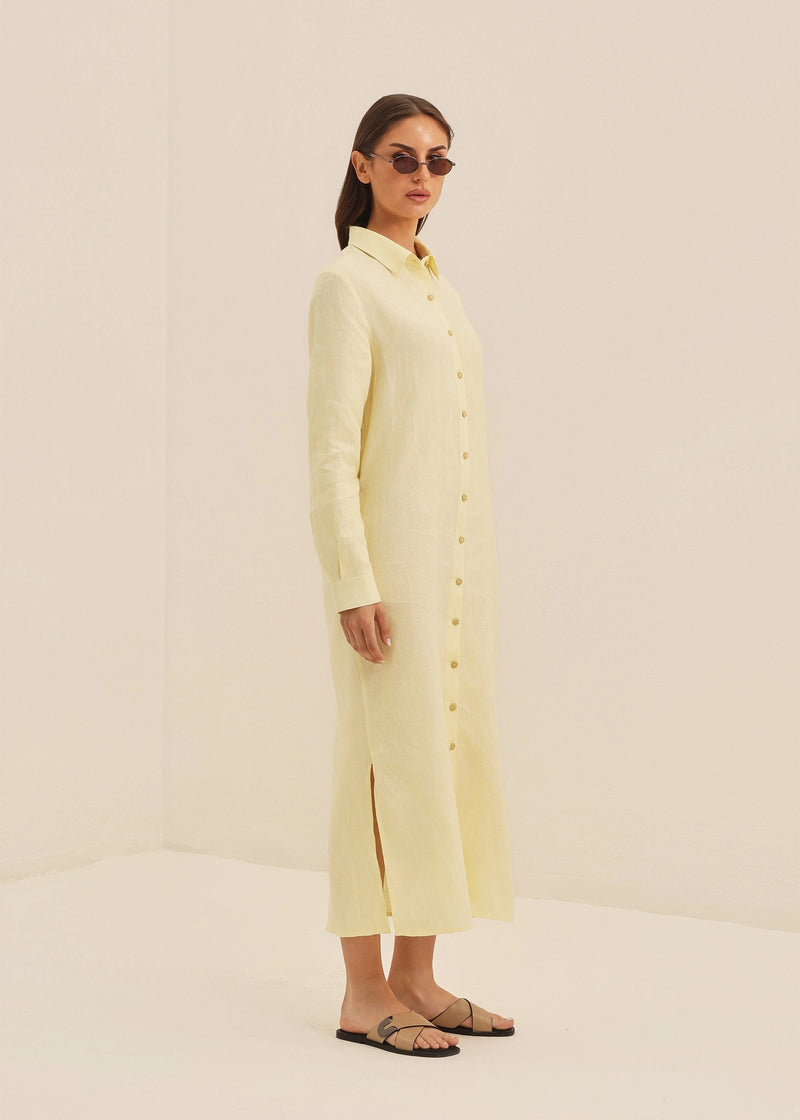HUCA SUCA WOMEN YELLOW LINEN SHIRT DRESS